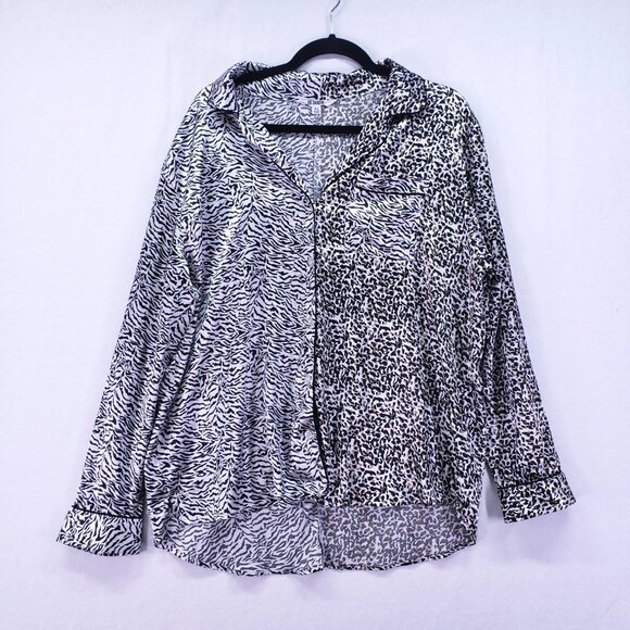 BB Dakota Pajama Set Shirt and Shorts Animal Print Satin Zebra Leopard Sleepwear - Picture 2 of 16